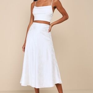Lulus Simply Idyllic Ivory Floral Jacquard High Rise Midi Skirt White - Size S